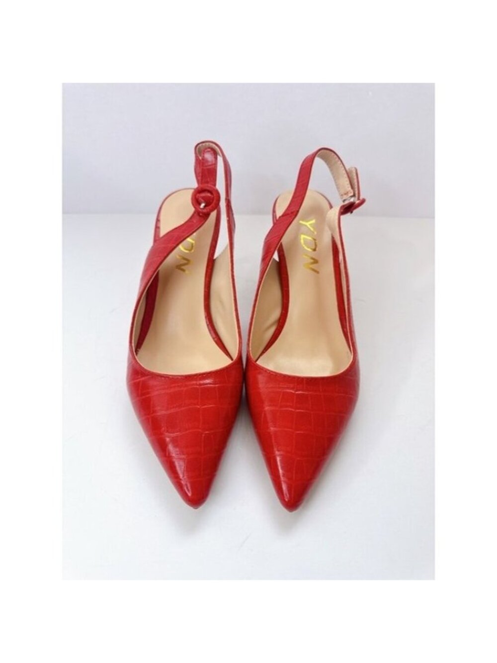 Size 8.5 Red Croc Embossed Slingback Heels Pointed Toe Elegant Pumps YDN